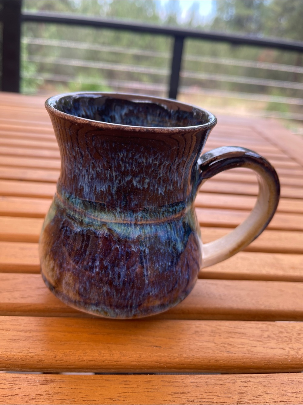 Handmade Pottery Ceramic Mug in Blue and Brown Glaze